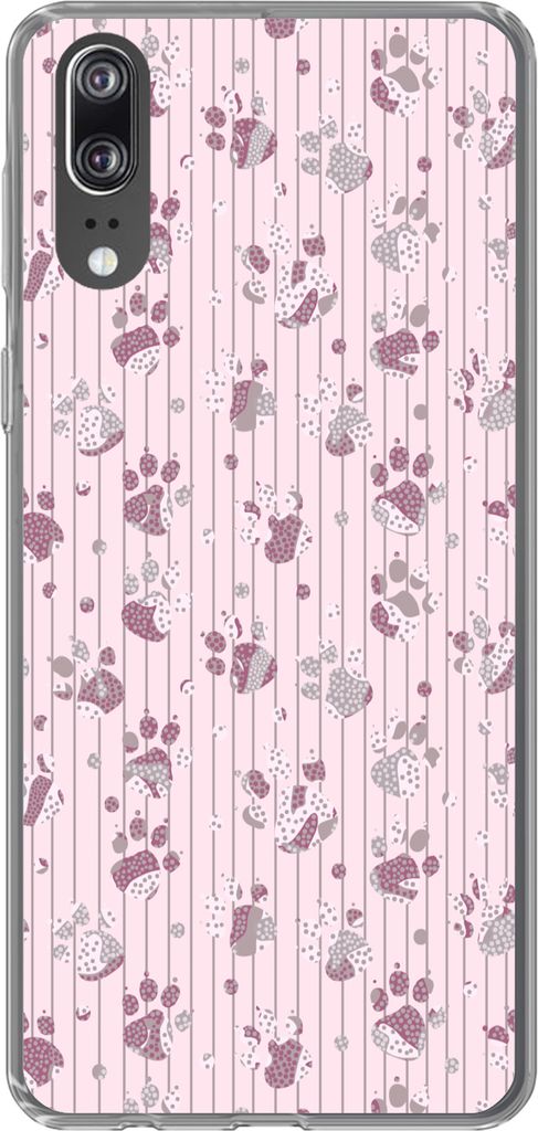 MuchoWow Handyhülle Schutzhülle Hülle für Telefoonhoesje Huawei P20 Hund - Rosa - Muster - Lila - Mädchen - Kinder - Kinder Silikon Softcase...