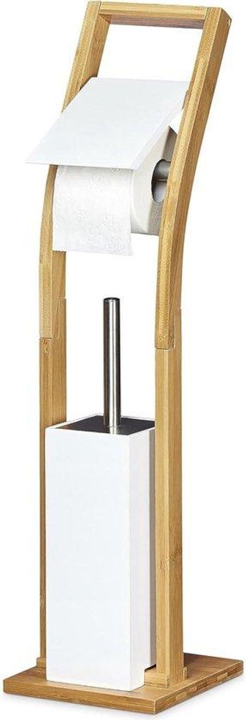 Natur WC-Halter aus Bambus mit Duschzubehör-Garnitur - HBD 75 x 19 x 19 cm - Innenbad-Ständer