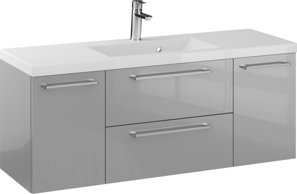 Rosen 120.2 cm Badezimmerschrank in Grau Hochglanz mit Waschbecken und verchromten Griffen - Zeitloses Design