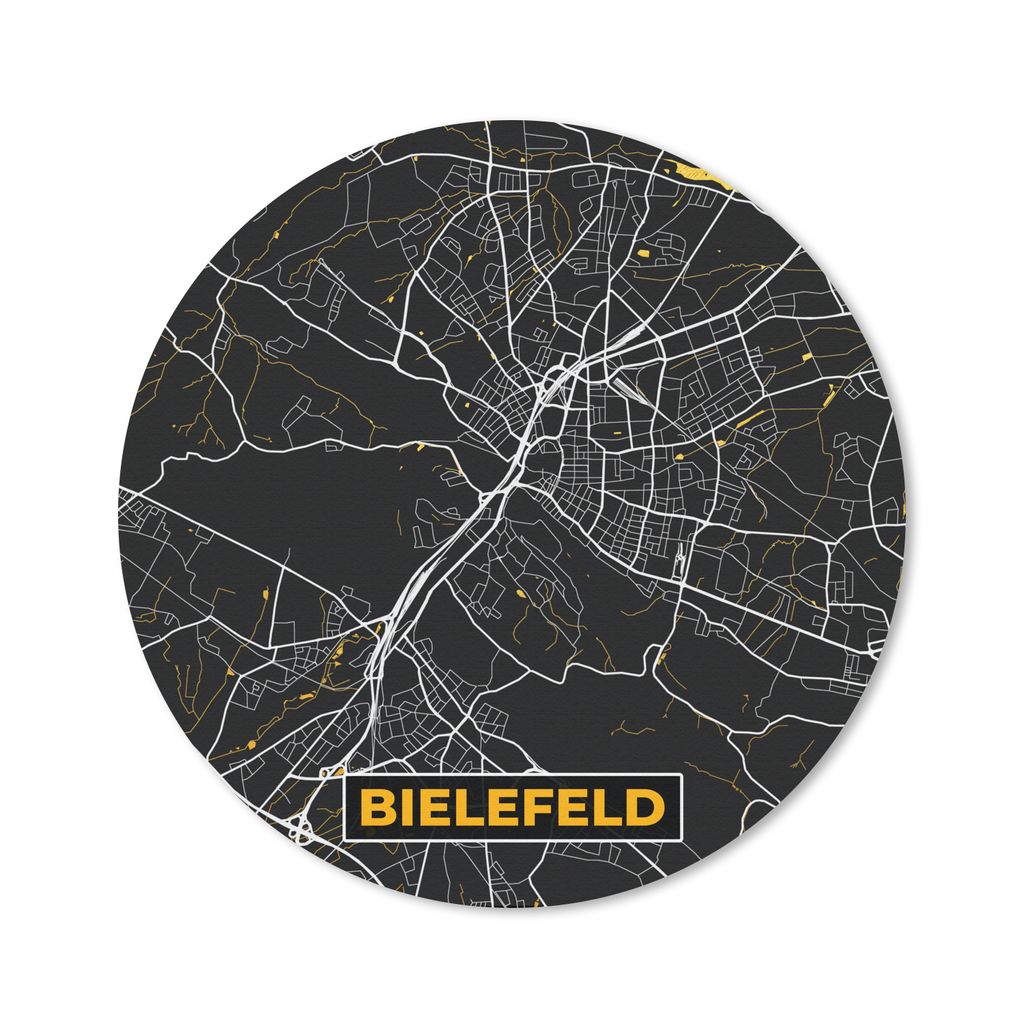 MuchoWow Mauspad Mousepad Bielefeld - Karte - Stadtplan - Gold - Deutschland 30x30 cm - Mousepads - Maus Mat - Pad - Mausunterlage - Tischunterla...