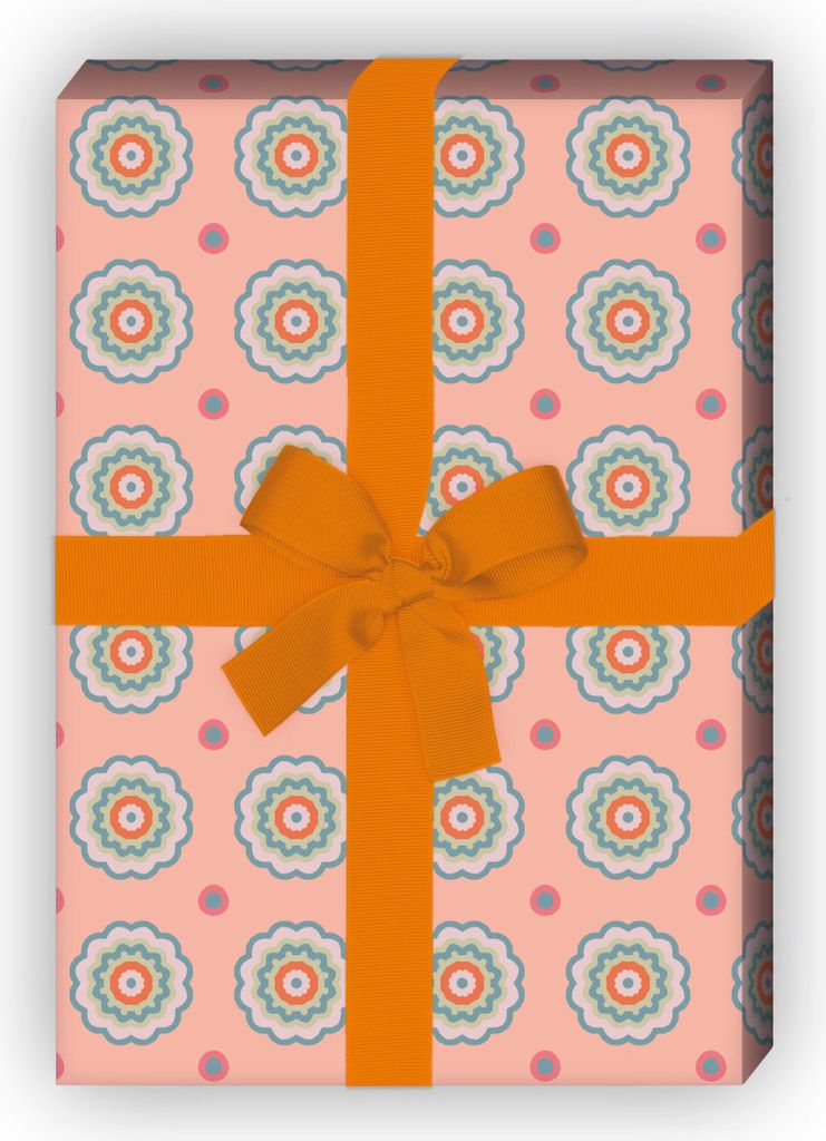 Schönes ethno Blumen Geschenkpapier Set, Dekorpapier, Musterpapier, rosa - G8767, 32 x 48cm