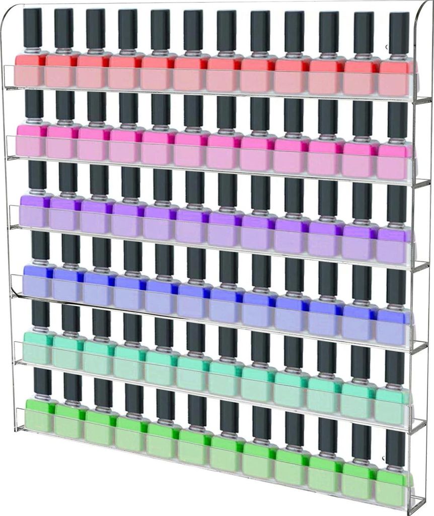 Nagellackregal - Wandregal aus Acryl - 6 Ebenen - Organizer für Fläschchen - Für Nagellack & Gel - Auch für Sonnenbrillen - Transparent