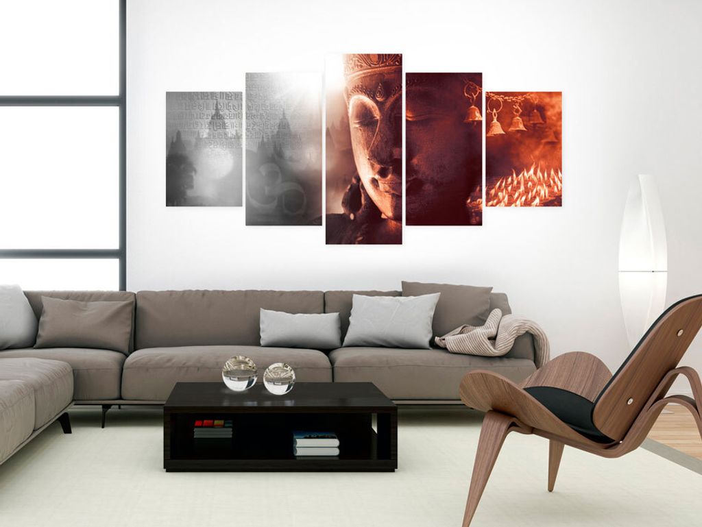 Akustikbild Buddha 200x100 cm Bilder Akustikschaum Hochleistungsschallabsorber Schallschutz Leinwand 5 tlg Wandbild Raumakustik Schalldämmung h-A-...