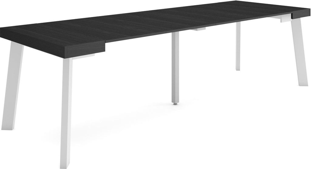 Ausziehbarertisch, 262x90x73cm, Für 12 Gäste, Hölzerne Beine, Schwarz