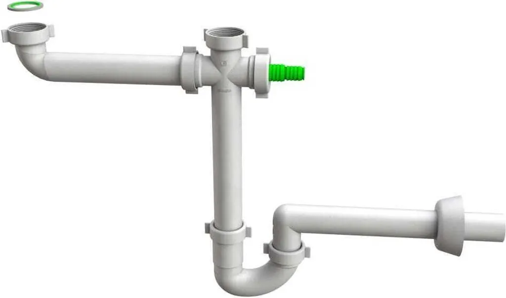 Sifone Salvaspazio Space Cross 2 per Cucina Moderna | 2 Vasche + Lavatrice