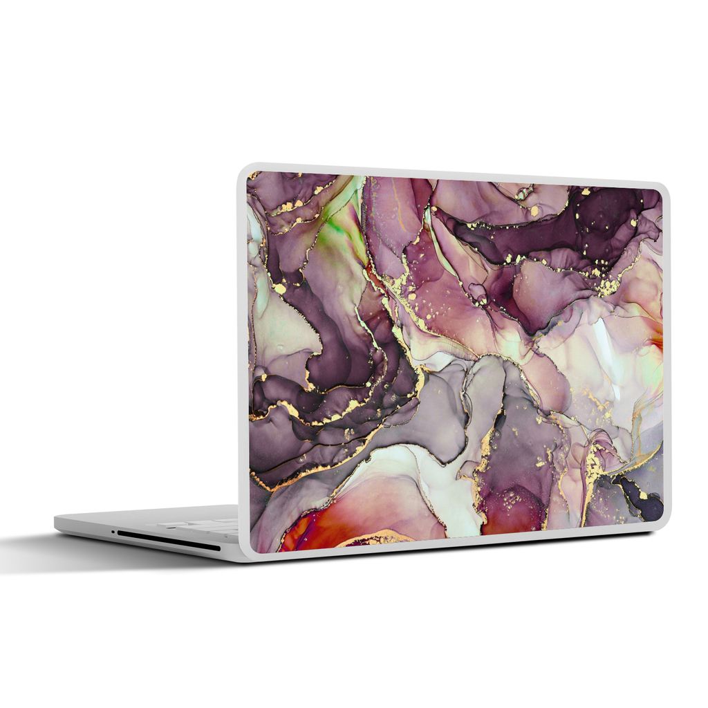 MuchoWow Laptop Aufkleber Sticker Cover Marmor - Rot - Lila - Gold 30x21 cm - Sticker für Laptop - Selbstklebend