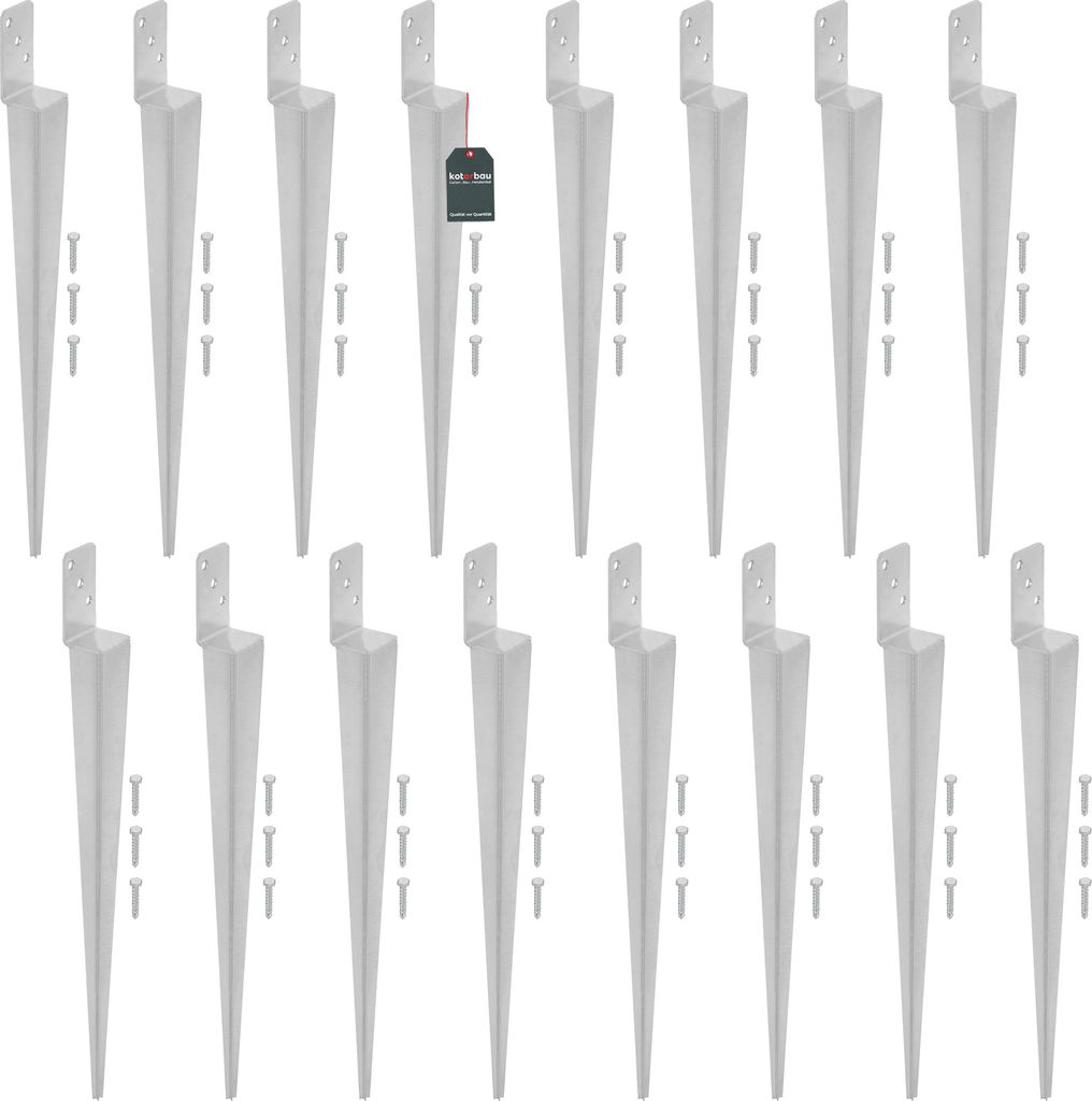 KOTARBAU 16er Set L Pfostenträger zum Einschlagen 600 mm Einschlag Erdanker 60 110 mm Bodenanker für Zäune Einschlaghülse für Holzpfosten St...
