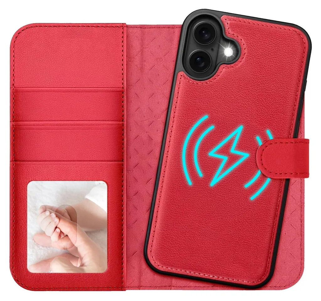 TUCCH 2-in-1 Custodia per iPhone 16 Plus Porta-Carte Pieghevole Separabile Pelle Sintetica Cavalletto Blocco RFID Portafoglio Magnetico Finestra ID Cover Posteriore Antiurto Protezione Sottile - Blu