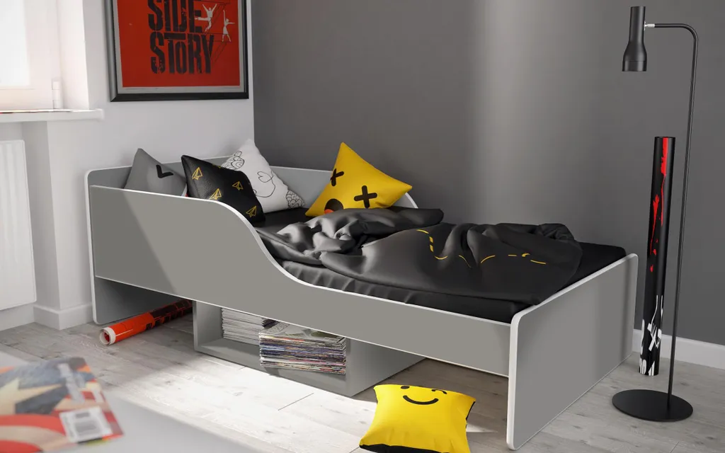 Lit SMILE gris 180x80 cm avec rangement pour optimiser les espaces - 2