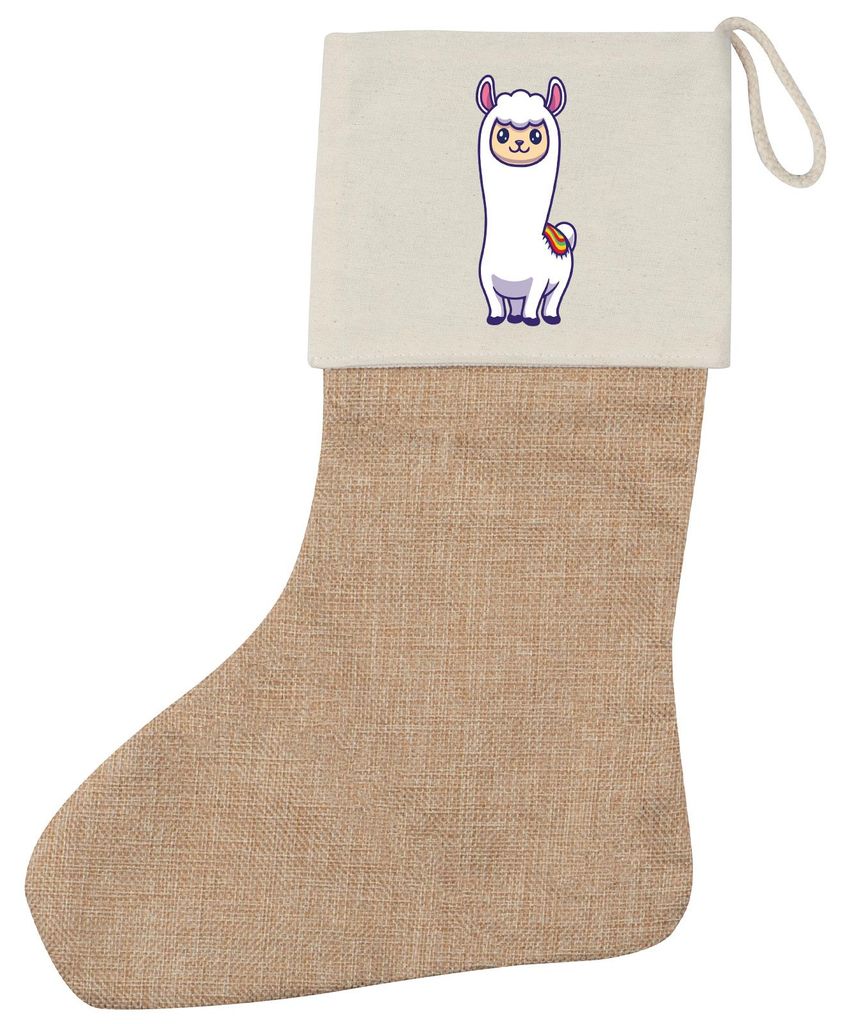 Huuraa Weihnachtsstrumpf Lama Comic Beige Jute Kaminstrumpf Geschenkidee