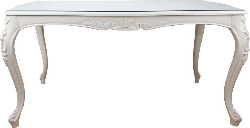 Casa Padrino Barock Luxus Esstisch Weiss 200 x 100 x H. 78 cm - Esszimmertisch mit Glasplatte - Hotel & Restaurant Möbel - Italy