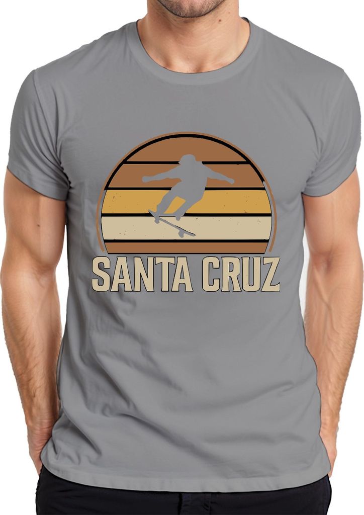 Santa Cruz Skateboard Retro Skater Vintage Sunset Surfer Cali Herren T-Shirt, Grau, L
