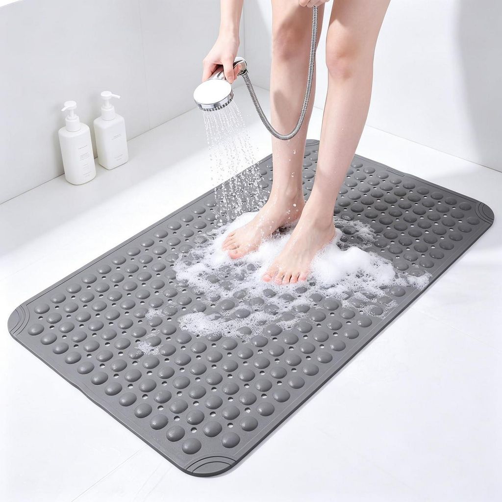 Protisklzová podložka pod sprchu, 60x90 cm, sivá, vyrobená Obrázok produktu 