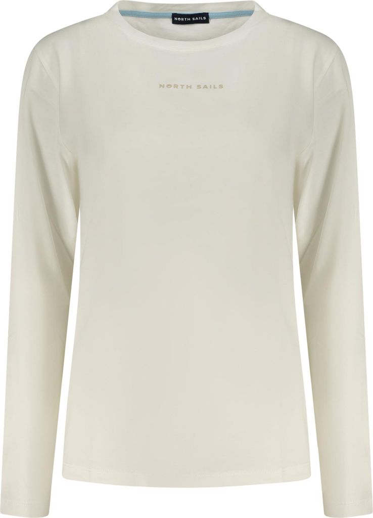 Weißes Damen-Langarmshirt mit Relieflogo und weitem Ausschnitt