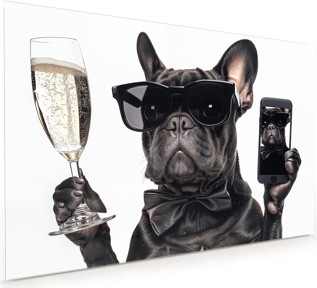 Küchenrückwand Spritzschutz Glas mit Motiv Sonnenbrillenhund 40 x 40 cm