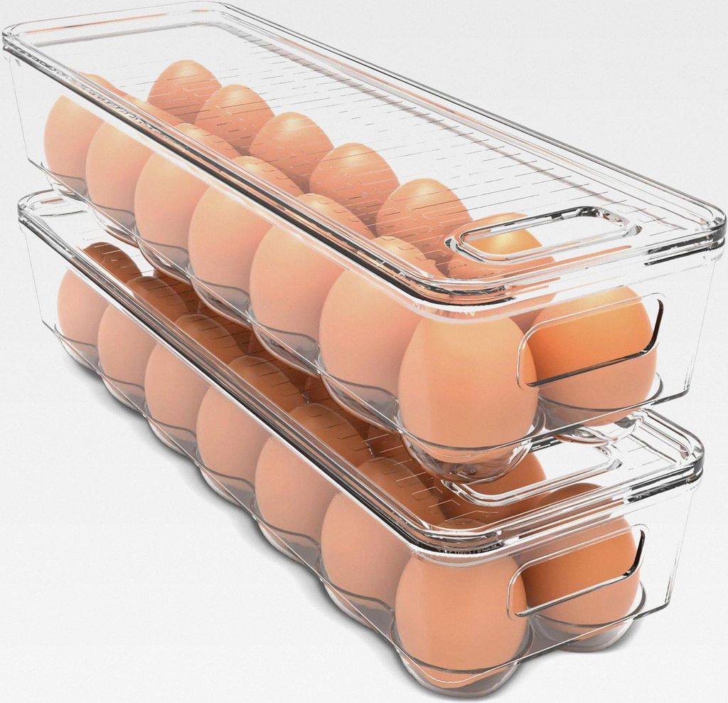 Eierbehälter für kühlschrank -Eierbox mit 14 Fächern, Deckel und Griff, Kunststoff Eier Aufbewahrungsbox, Eierhalter Kühlschrank, Eier Aufbewa...