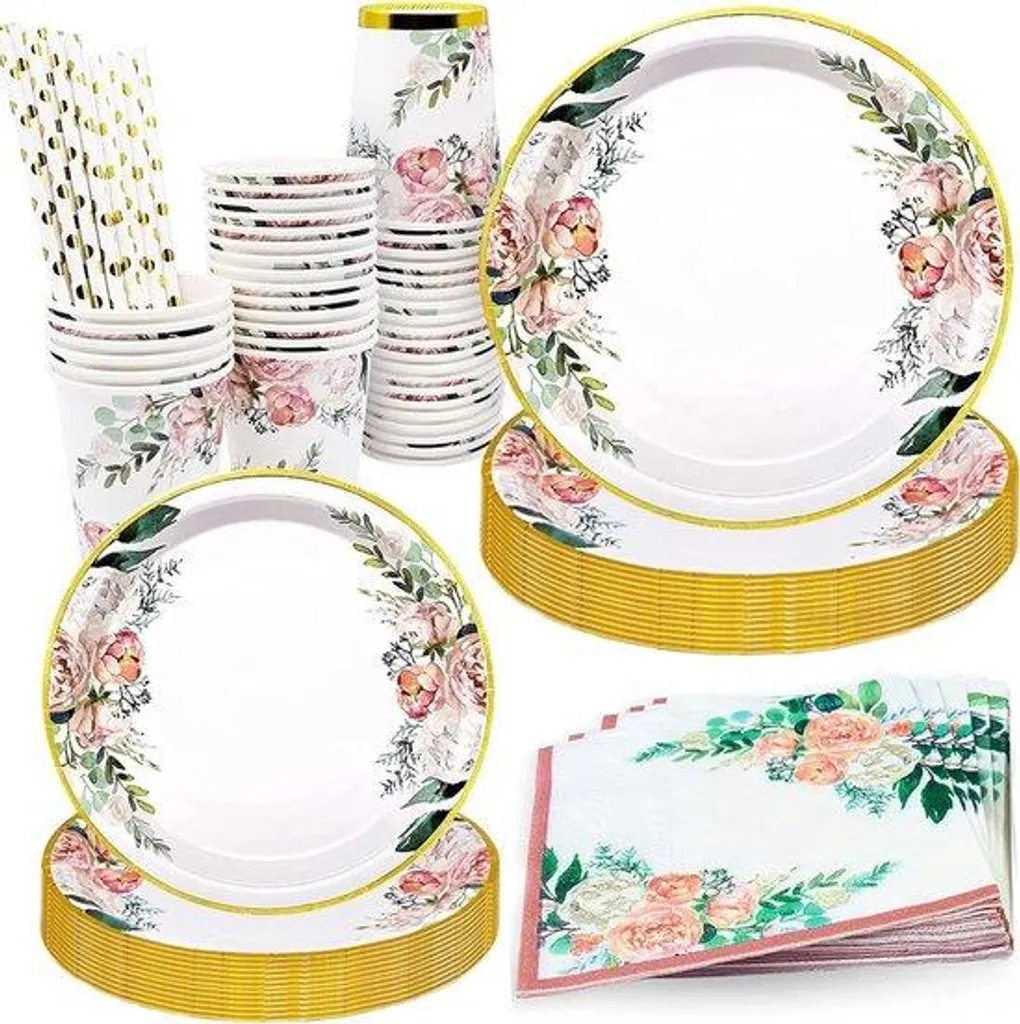Ensemble de table 125 pièces fleurs : vaisselle robuste pour 25 pers
