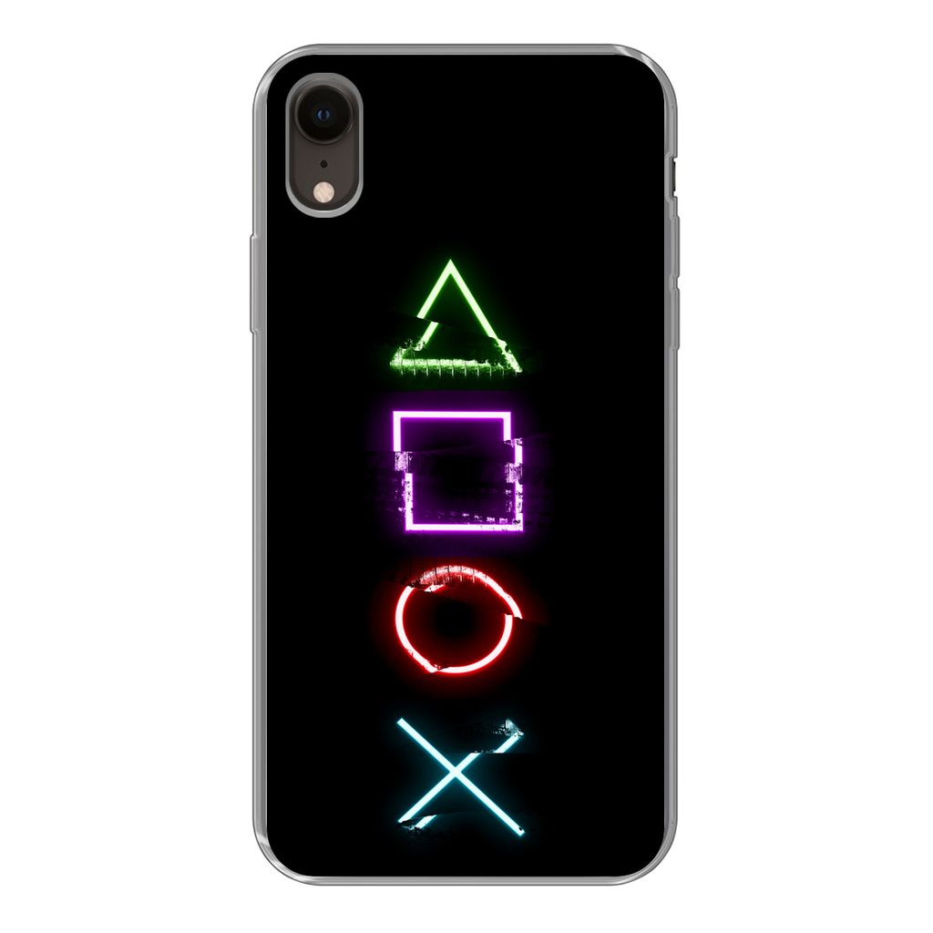 MuchoWow Handyhülle Schutzhülle Hülle für iPhone XR Spiele - Controller - Neon Silikon Softcase Handy Hülle - Schutzdeckel