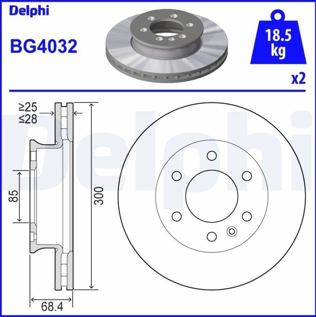 2x DELPHI Bremsscheibe BG4032 für VW CRAFTER 30-50 Kasten (2E_) 68 4mm 300mm