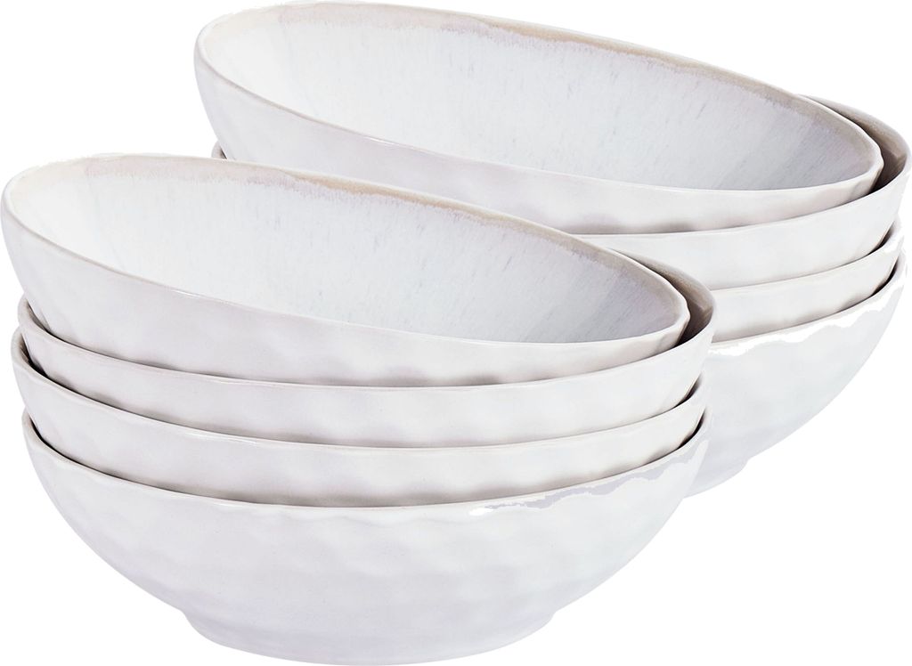 BELIANI Suppenteller Set Hellgrau Steinzeug Ton und Kaolin für 8 Personen Rund 18 cm Handgefertigt Retro Geschirr Set Essgeschirr Küche Esszi...