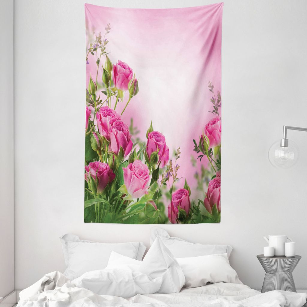 ABAKUHAUS Blume Wandteppich und Tagesdecke, Spring Season Rosen Knospen aus Weiches Mikrofaser Stoff Waschbar ohne Verblassen Digitaldruck, 140 x 2...