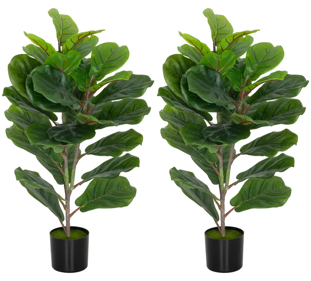 Lot de 2 Figuiers Artificiels 80 cm avec Pot et Flocage Vert Naturel