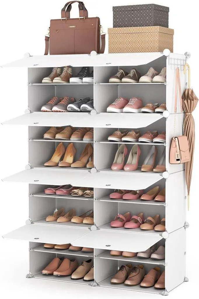 Meuble chaussures blanc gain de place 8 étages, capacité 32 paires