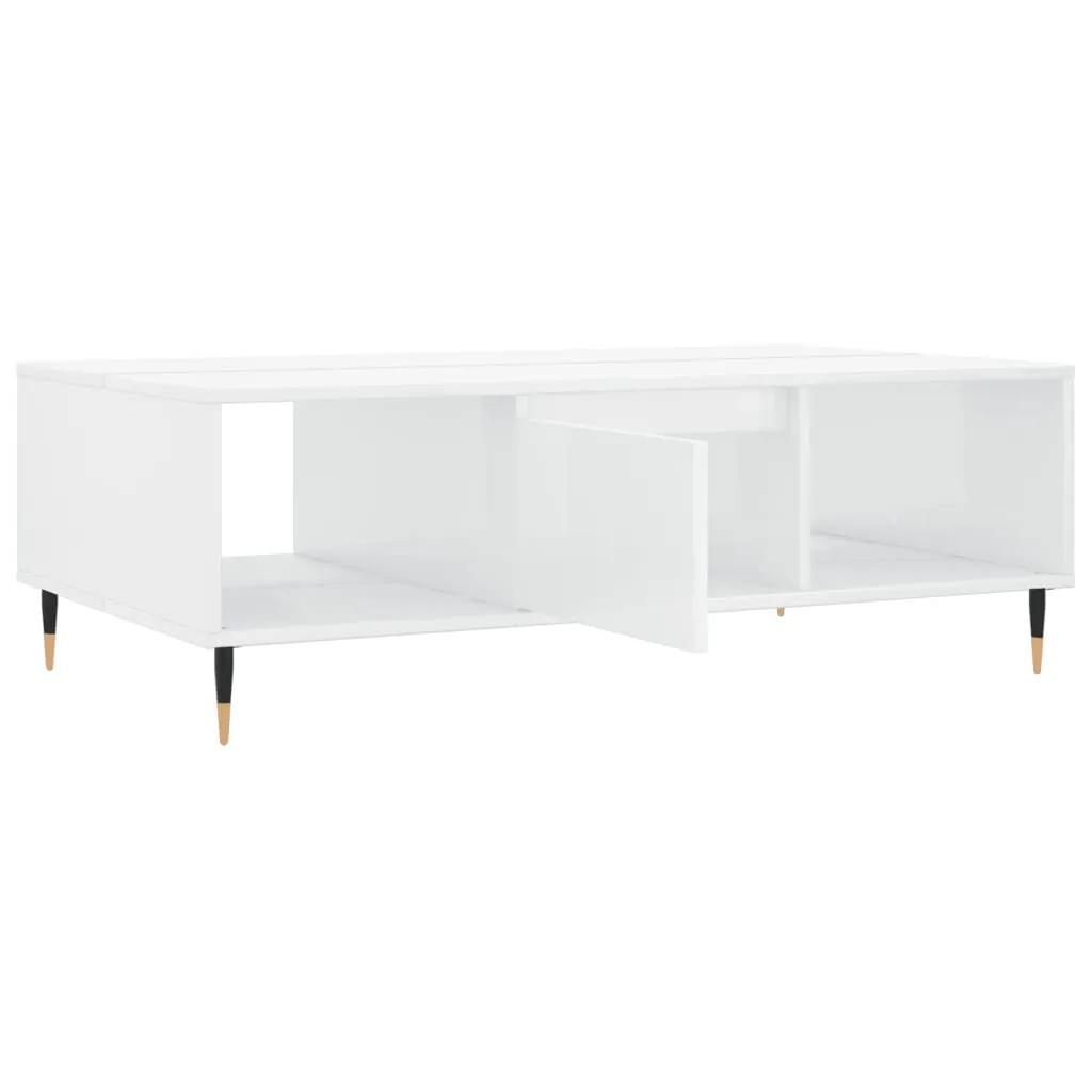 Tavolino Basso Bianco Lucido SYFAX™ 104x60x35cm Legno Multistrato