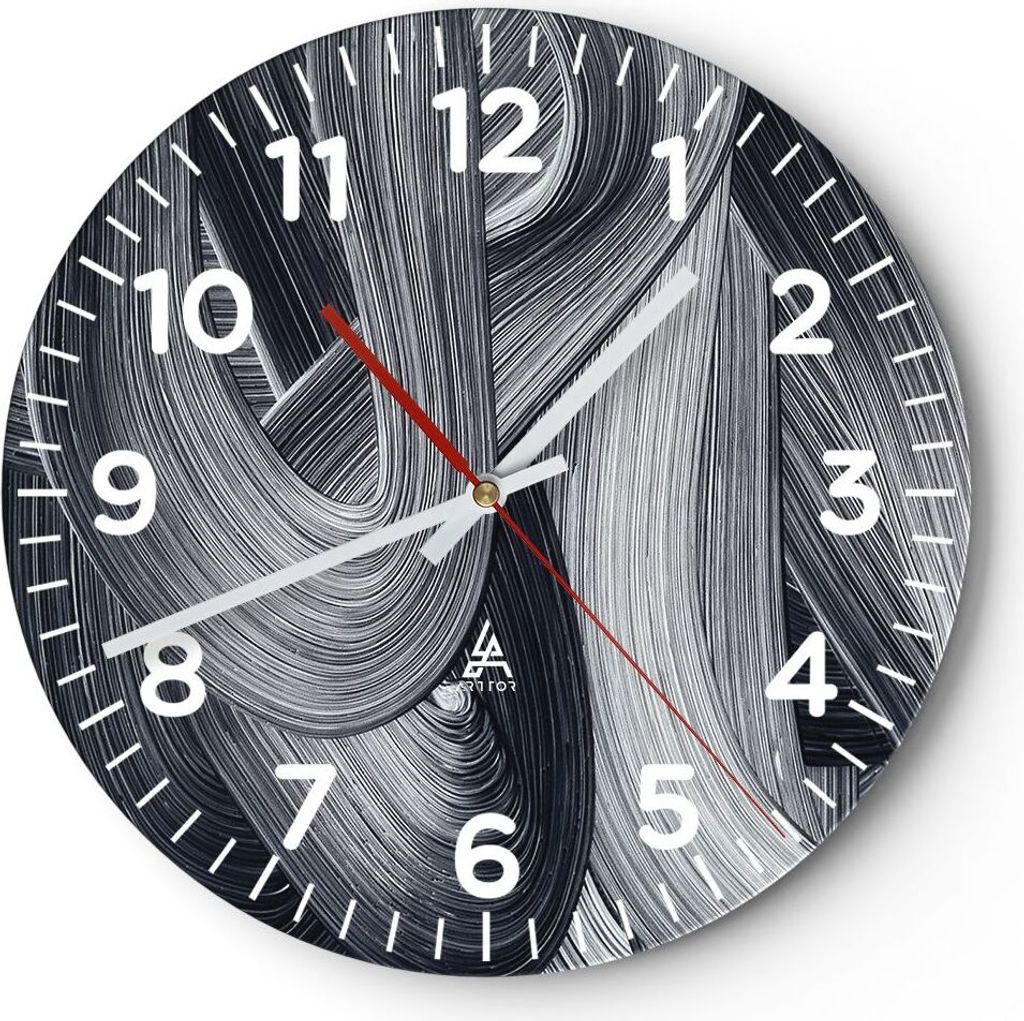 Wanduhr - Rund - Glasuhr - Farbe Pinsel Schwarz - 40x40cm - Produktbild 