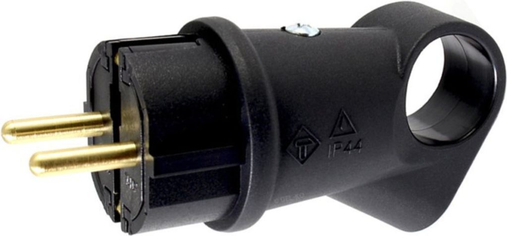 Gummi-Schuko-Stecker, Schukostecker 220V, IP44 schwarz
