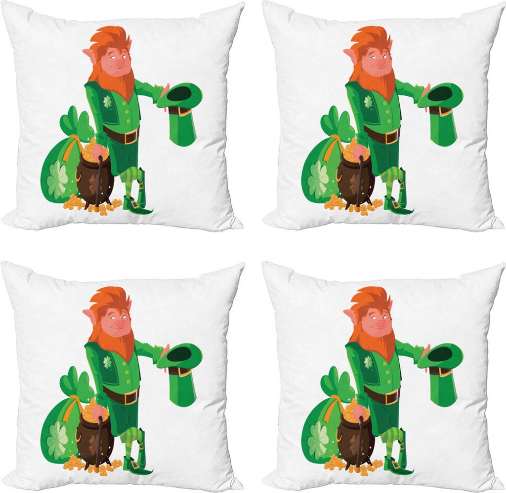 ABAKUHAUS Elf Kissenbezug Set (4 Stück), Glücklichen St Patrick Kobold, Moderner Doppelseitiger Digitaldruck, 60 cm x 60 cm, Fern Green Multicolor