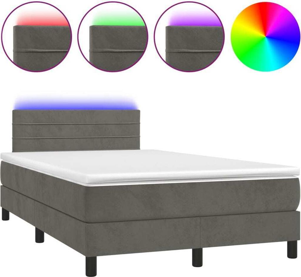 vidaXL Boxspringbett mit Matratze & LED Dunkelgrau 120x200 Produktbild 