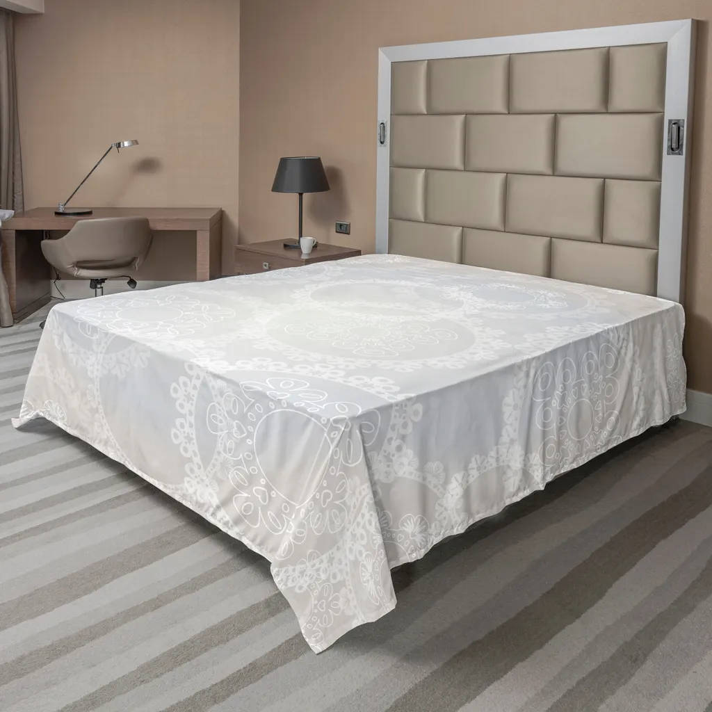 ABAKUHAUS Pearls Lenzuolo, centrino con motivo a cerchi, stampa grafica moderna e romantica in stile nuziale, lenzuolo morbido e confortevole per un letto decorativo, 1 pezzo, 244 cm x 205 cm, grigio bianco