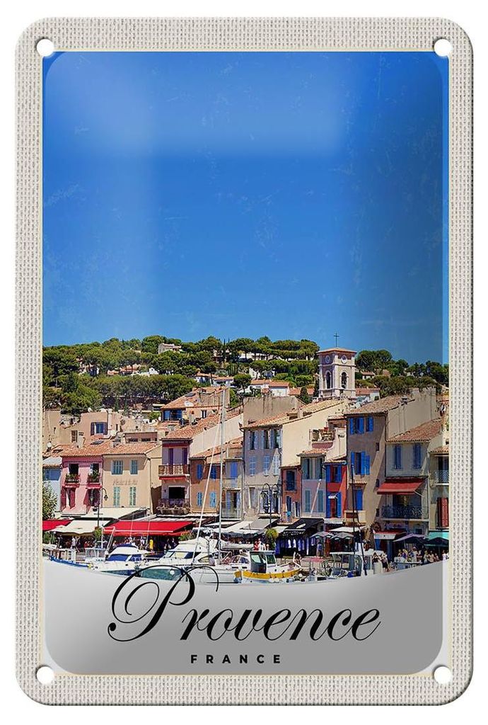 Blechschild Reise 12x18cm Provence Frankreich Boote Stadt Schild