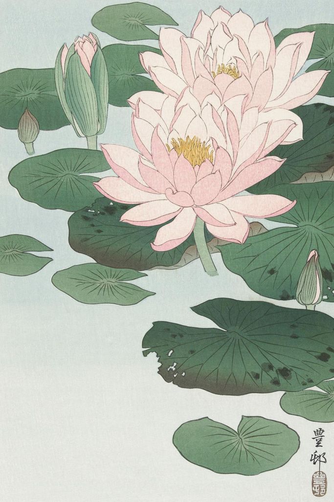 Plakat 30x45cm Wasserlilie, Japanischer Koson Vintage für das Wohnzimmer