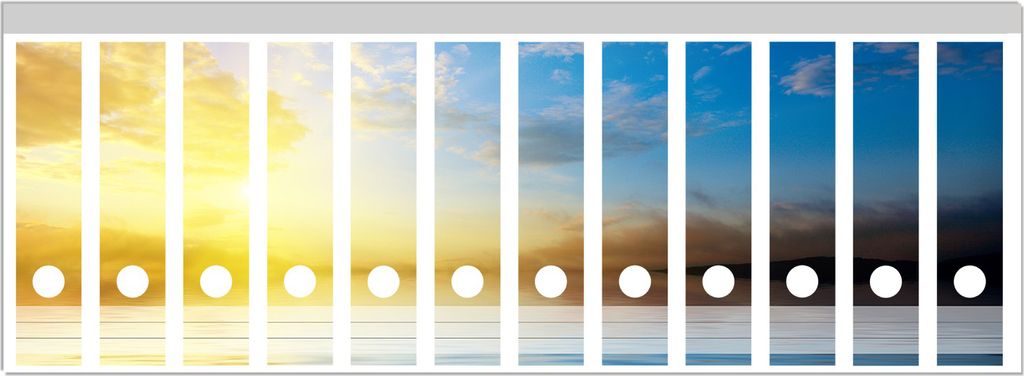 Wallario Ordnerrücken Sticker, selbstklebend für breite Ordner, 12 Stück, Motiv Sonnenuntergang über dem Meer I