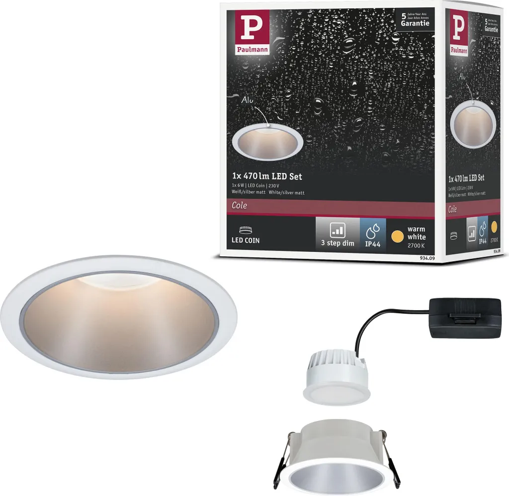 Paulmann Cole 1er Set: Luce LED da Incasso 230V Dimmerabile IP44