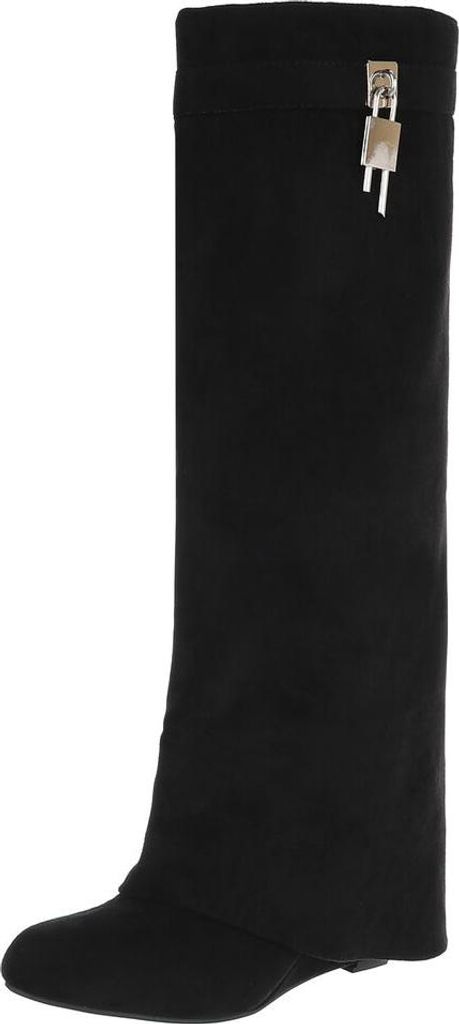 Ital-Design Damen Stiefel High-Heel Stiefel Wildlederoptik Keilstiefel 90458221 Schwarz Gr. 37