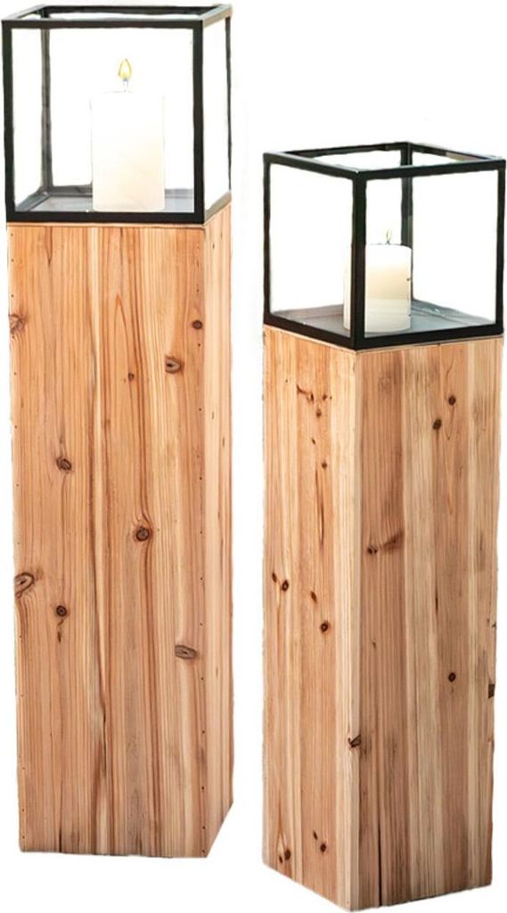 2tlg Set Kerzenhalter Säule Holz 91 & 78cm | Edle Produktbild 