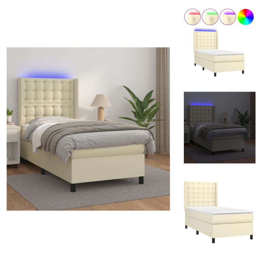 vidaXL Boxspringbett mit Matratze & LED Creme 80x200 cm Kunstleder - Betten & Bettgestelle