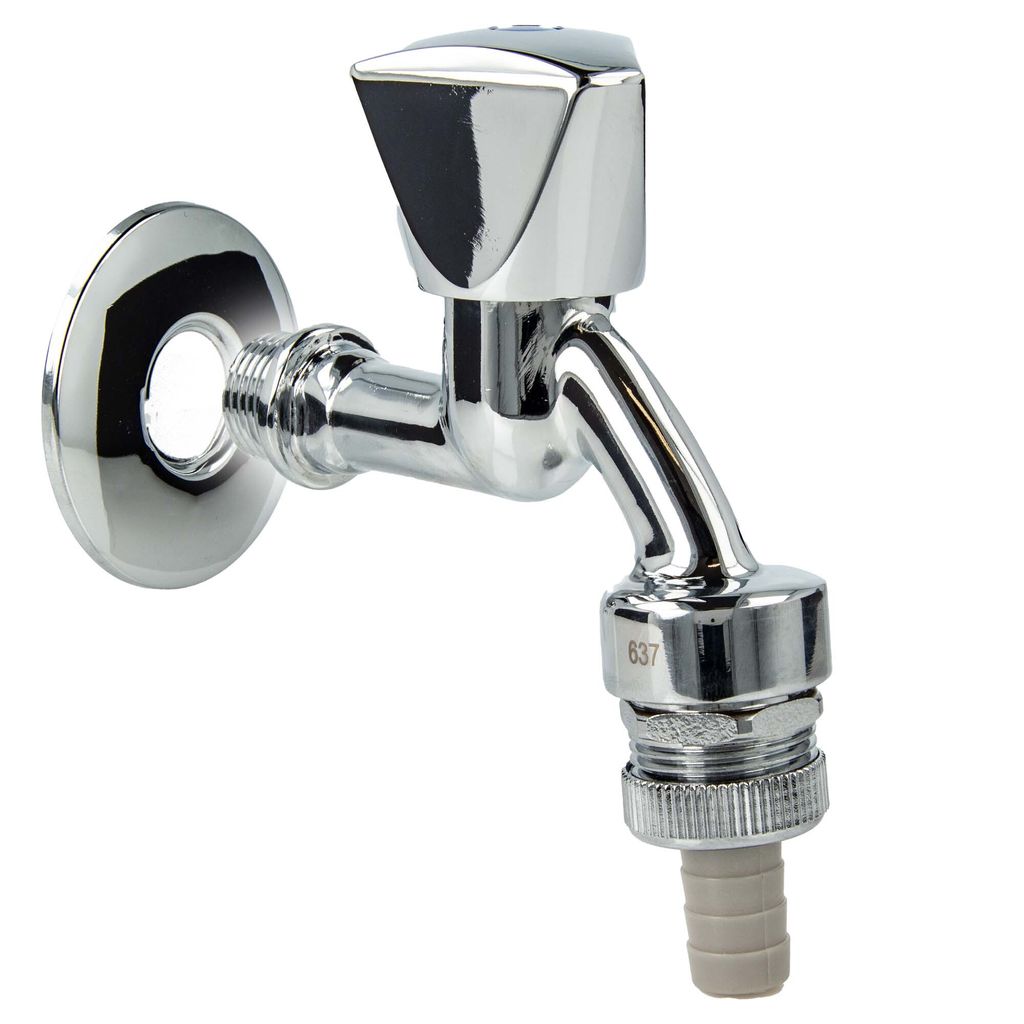 tecuro Auslaufventil 1/2 Zoll, Haubengriff, Rohrbelüfter DVGW, Schlauchtülle, Wandrosette - MS hochglanzverchromt