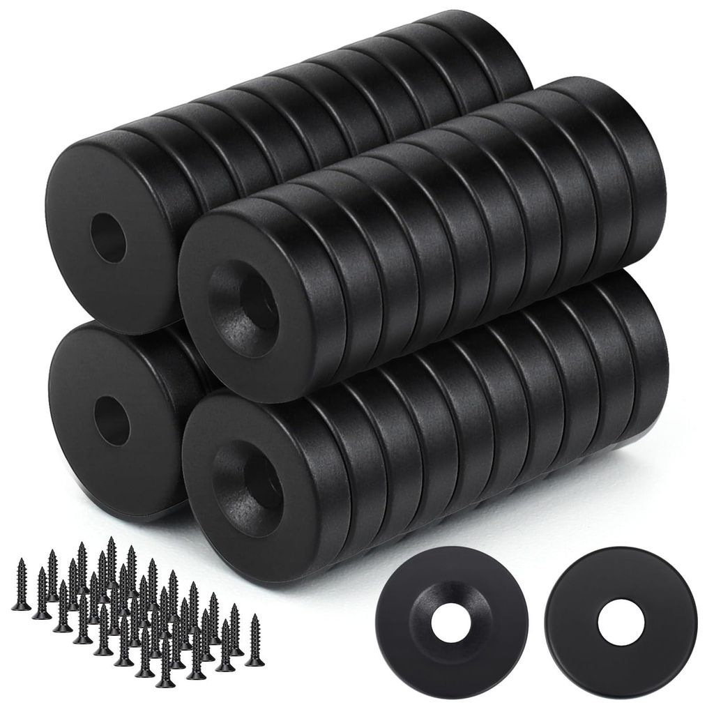 40 schwarze, runde Magnete, 12 x 3 mm Mini-Magnete mit Loch, Topfmagnete mit Schrauben für Kühlschrank, Whiteboard, Pinnwand, Büro und Bastelpro...