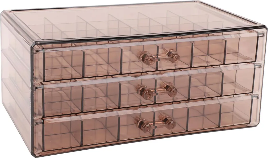 Boîte à bijoux transparente marron foncé avec 72 compartiments bijoux