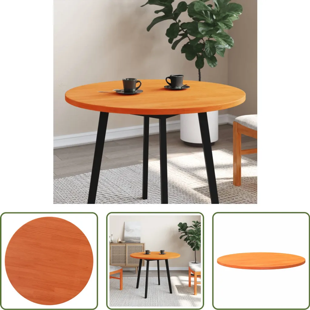 Piano Tavolo Rotondo 90cm Marrone Cera in Pino Massiccio - The Living Store
