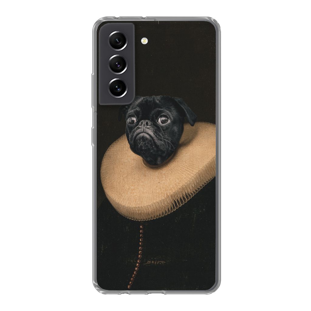 MuchoWow Handyhülle Schutzhülle Hülle für Samsung Galaxy S21 FE Hund - Halsband - Kunst Silikon Softcase Handy Hülle - Mobiltelefonhülle