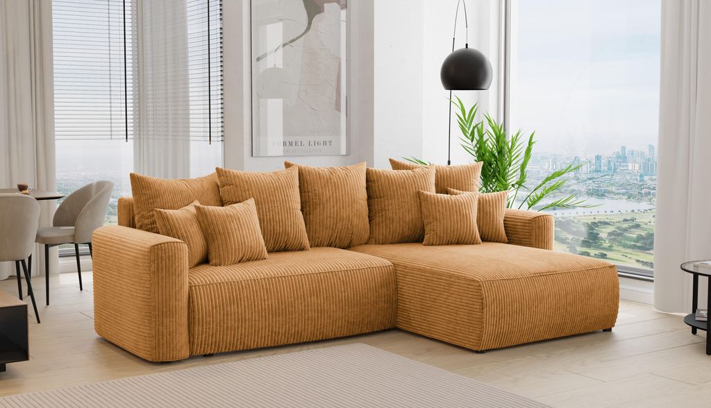 Ecksofa L, 3-Sitzer Ecksofa ANTONIO BARI – 260x160x78cm, Ottomane rechts/links, L-Form, Schlaffunktion & Bettkästen - Eckarniutur, Bezug - Senff...