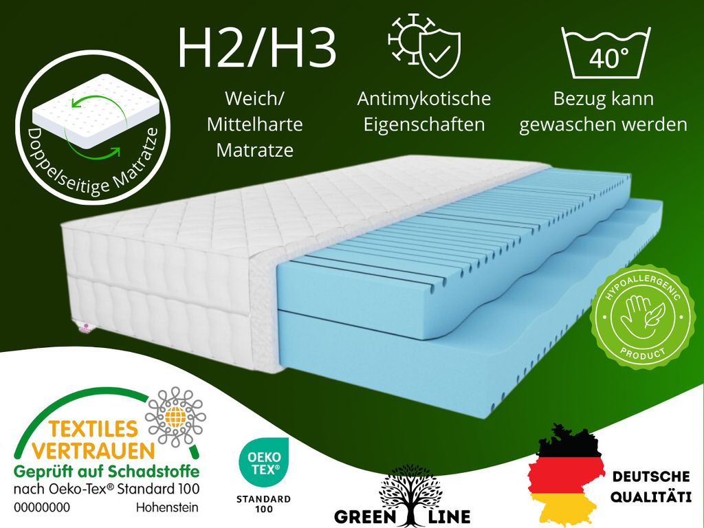 Schaumstoffmatratze mit Massageschicht MARPUR 120x200x25, Farbe: Schwarz, ink. Bezug, H3 mittelfest