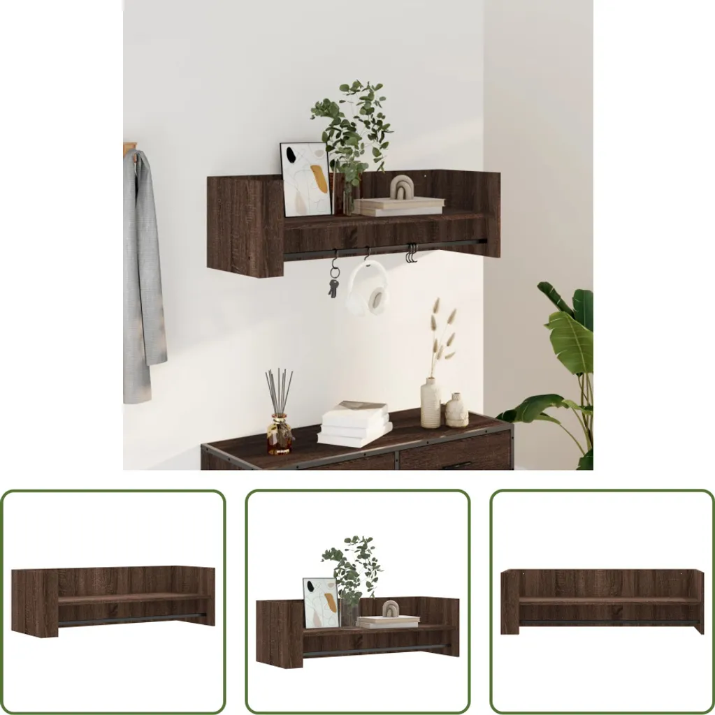 The Living Store Scaffale a muro marrone effetto rovere 100x35x30,5 cm Materiale a base di legno