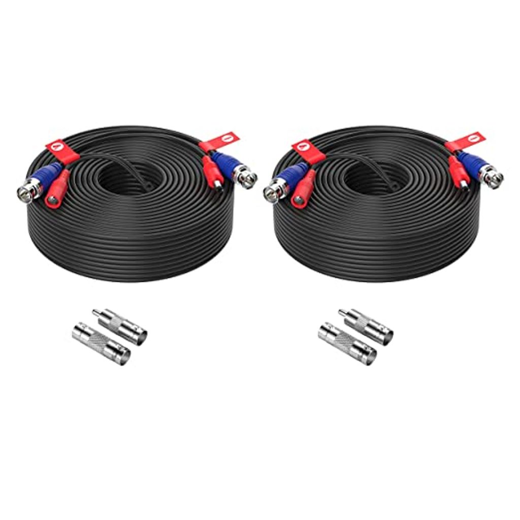 ZOSI 2X 30 Meter BNC Video Kabel Erweiterungskabel mit BNC RCA Adapter für CCTV Überwachungskamera System, Schwarz