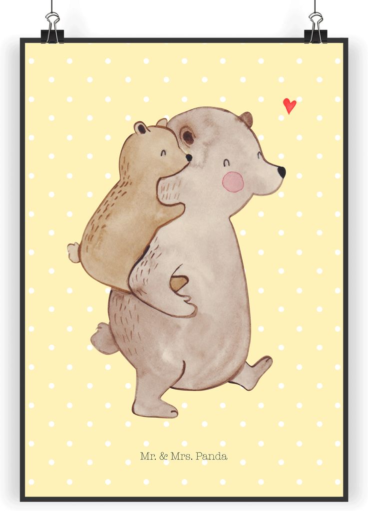 Mr. & Mrs. Panda Bild Papa Bär DIN A3 - Gelb Pastell - Geschenk, Wanddekoration, Vater, Vatertag, Wandbild, Muttertag, wanddeko, Kunstdruck, drucke